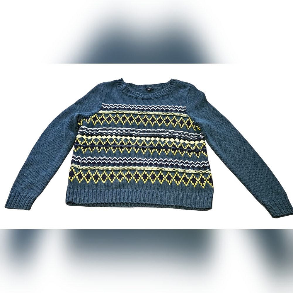Talbots Fairisle Green Textured Cotton Knit Sweater Women's Size Large